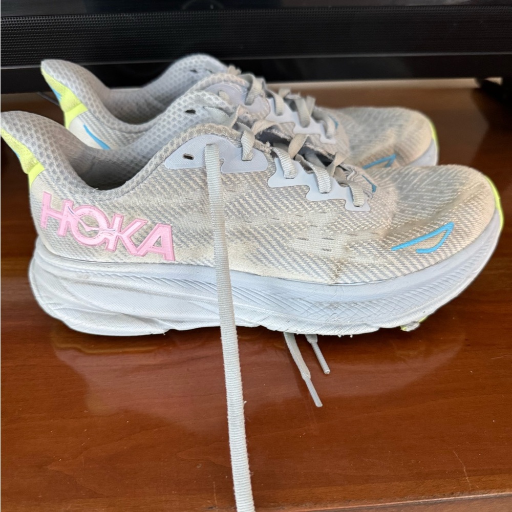 Hoka Kids Sneakers - Gray with Pink and Blue Accents
